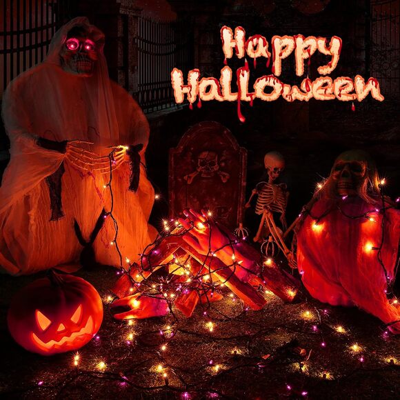 Halloween String Lights 25FT 100 Bulb Orange Purple UL Certified Indoor Outdoor - Picture 3 of 6